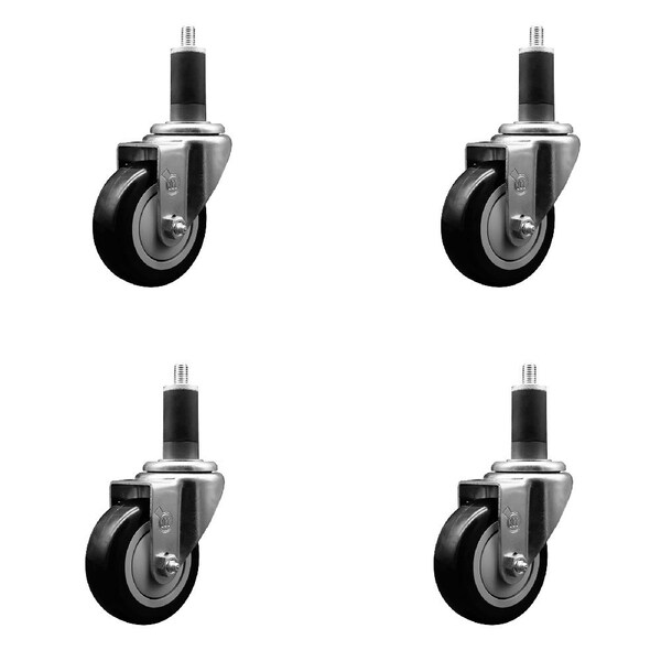 3.5'' Black Poly Wheel Swivel 1-1/4'' Expanding Stem Caster Set, 4PK
